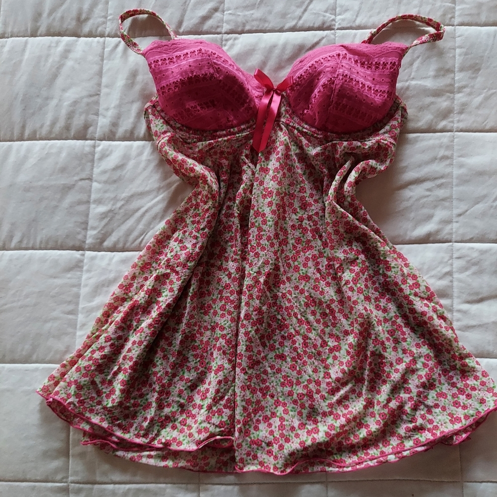 Victoria Secret Pink Floral Lingerie Teddy Babydoll Nighty